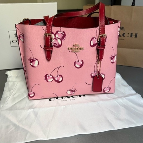 Coach Tote Bag in Pink Leather with Sweet Cherries - Picture 1 of 5